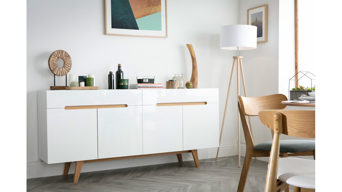 Buffet scandinavo bianco lucido e frassino 180cm MELKA