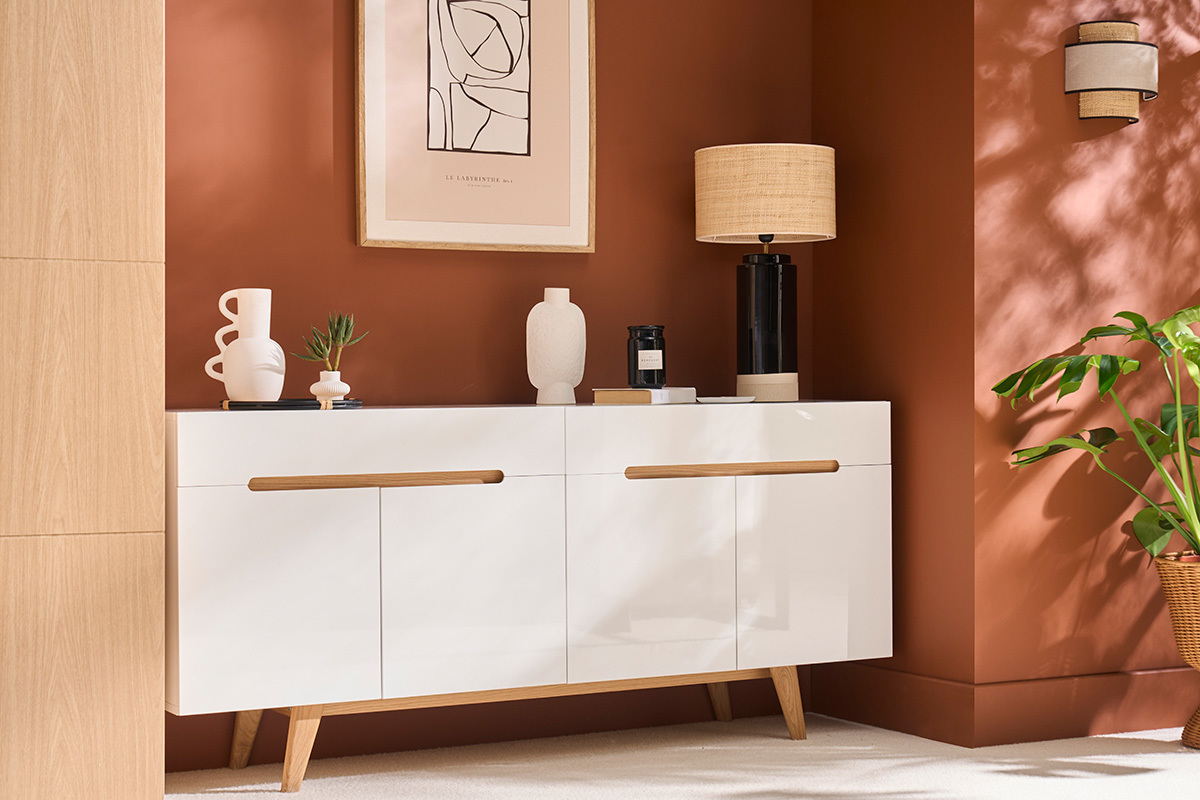 Buffet scandinavo bianco lucido e frassino 180cm MELKA