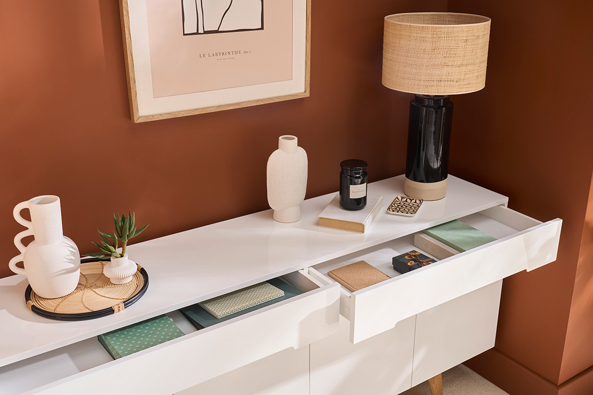 Buffet scandinavo bianco lucido e frassino 180cm MELKA
