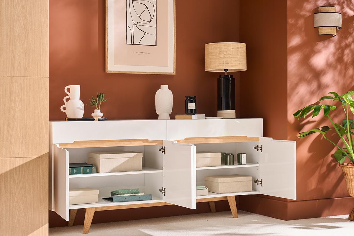 Buffet scandinavo bianco lucido e frassino 180cm MELKA