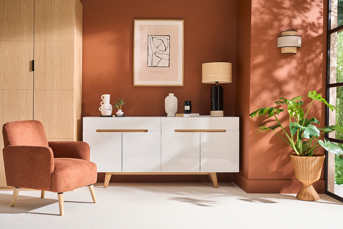 Buffet scandinavo bianco lucido e frassino 180cm MELKA
