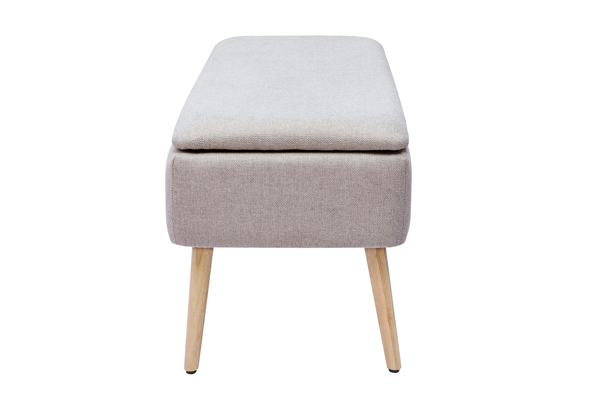 Cassapanca in tessuto effetto velluto beige e legno chiaro massello L120 cm LARS