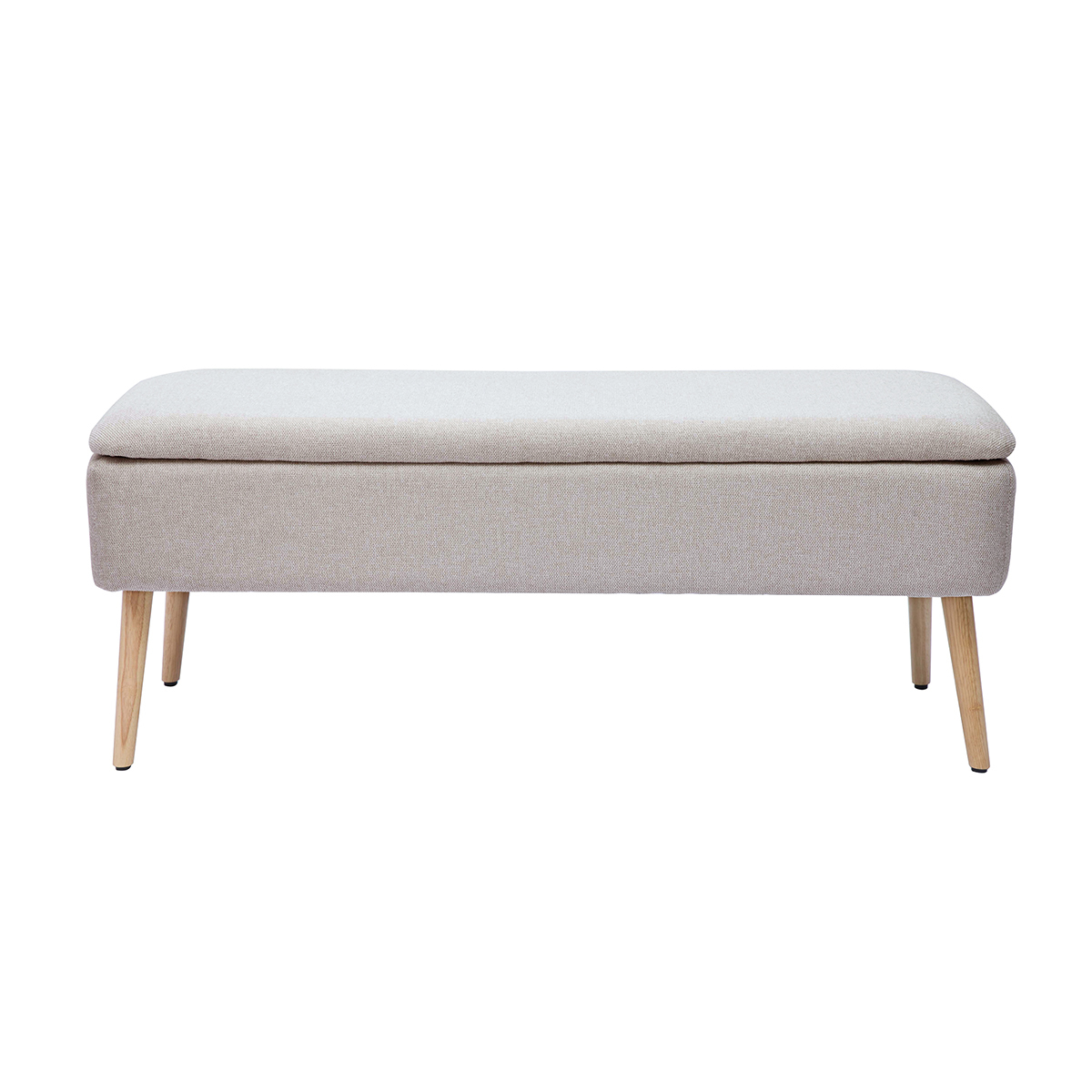 Cassapanca in tessuto effetto velluto beige e legno chiaro massello L120 cm LARS