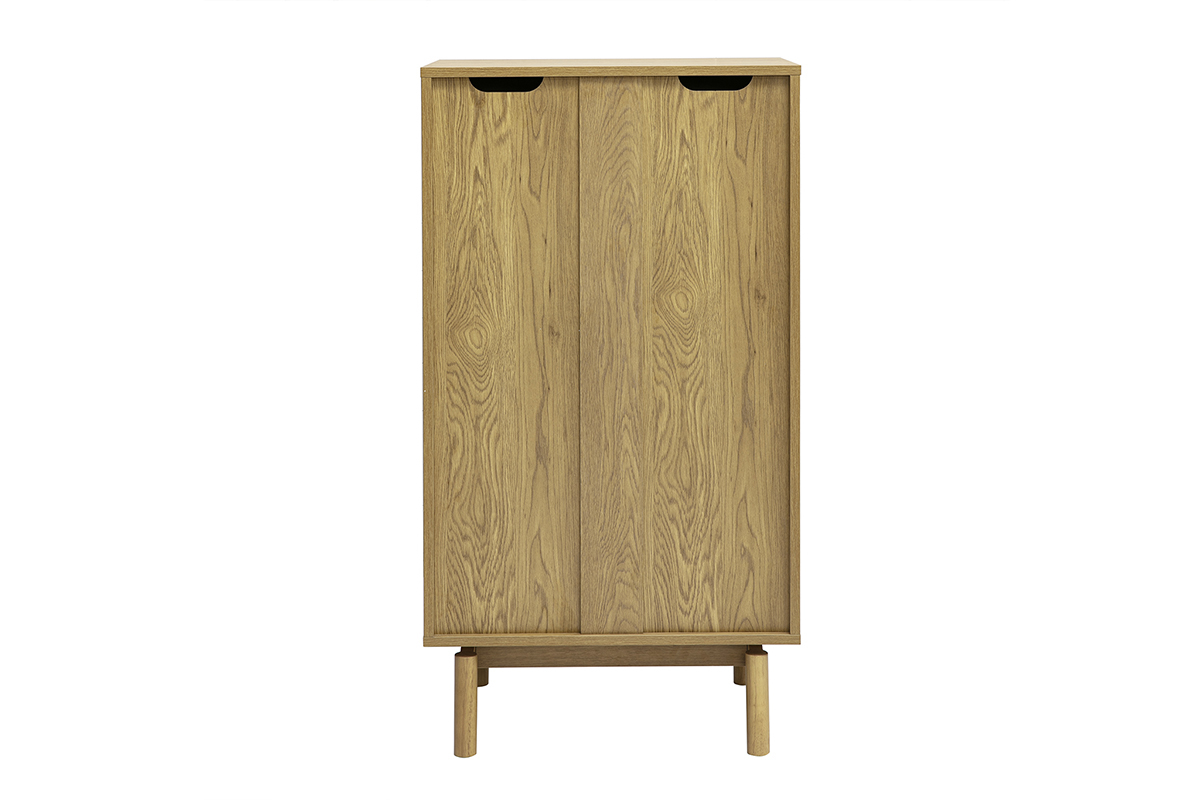 Cassettiera alta con finitura in legno di quercia con cinque cassetti vista posteriore