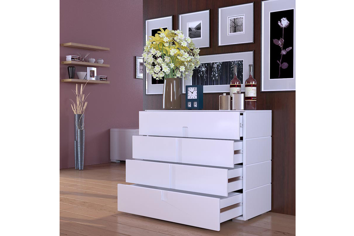 Cassettiera design laccata bianco 4 cassetti TED