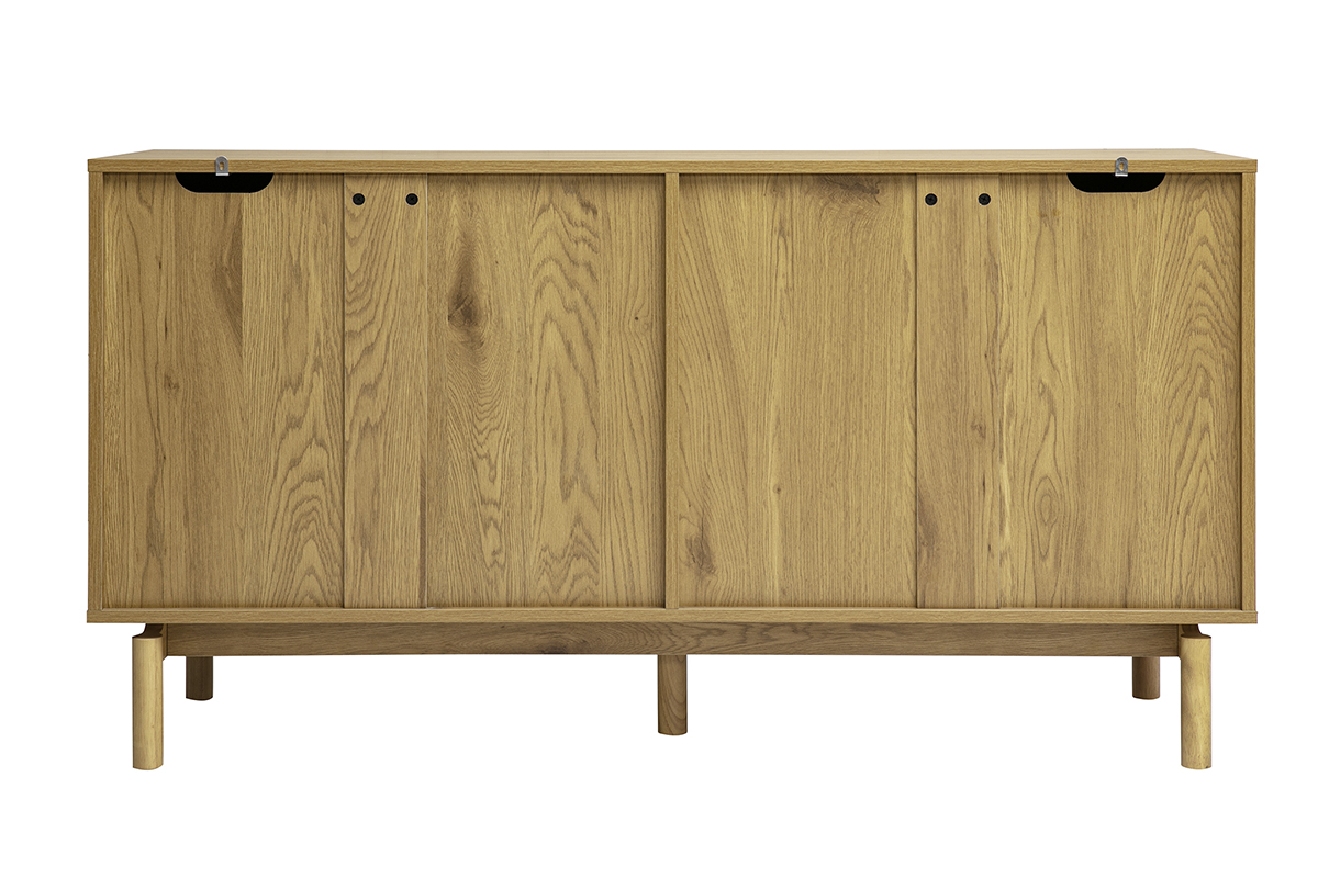 Com� in legno di rovere chiaro con 6 cassetti, vista posteriore, su piedini in legno massiccio