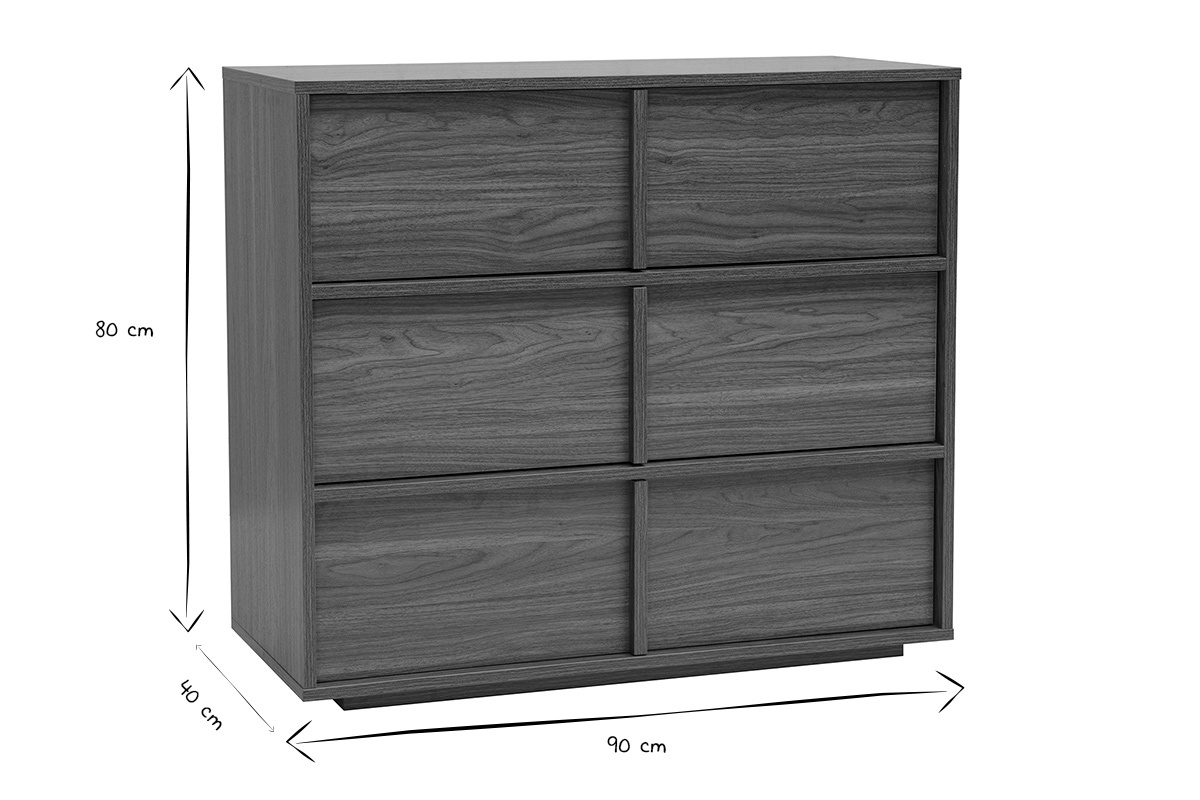Dimensioni della credenza in legno scuro L90 x P40 x H80 cm in bianco e nero
