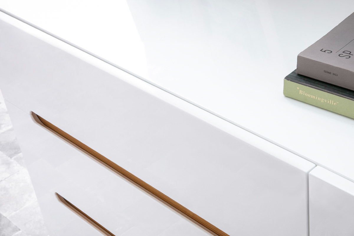 Cassettiera scandinavo bianco lucido e frassino 6 cassetti MELKA