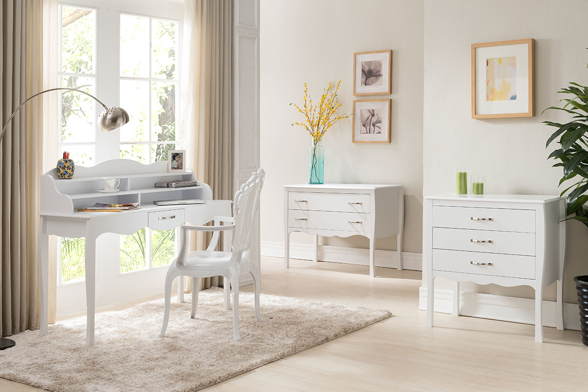 Cassettone design barocco Bianco 3 cassetti MARGOT