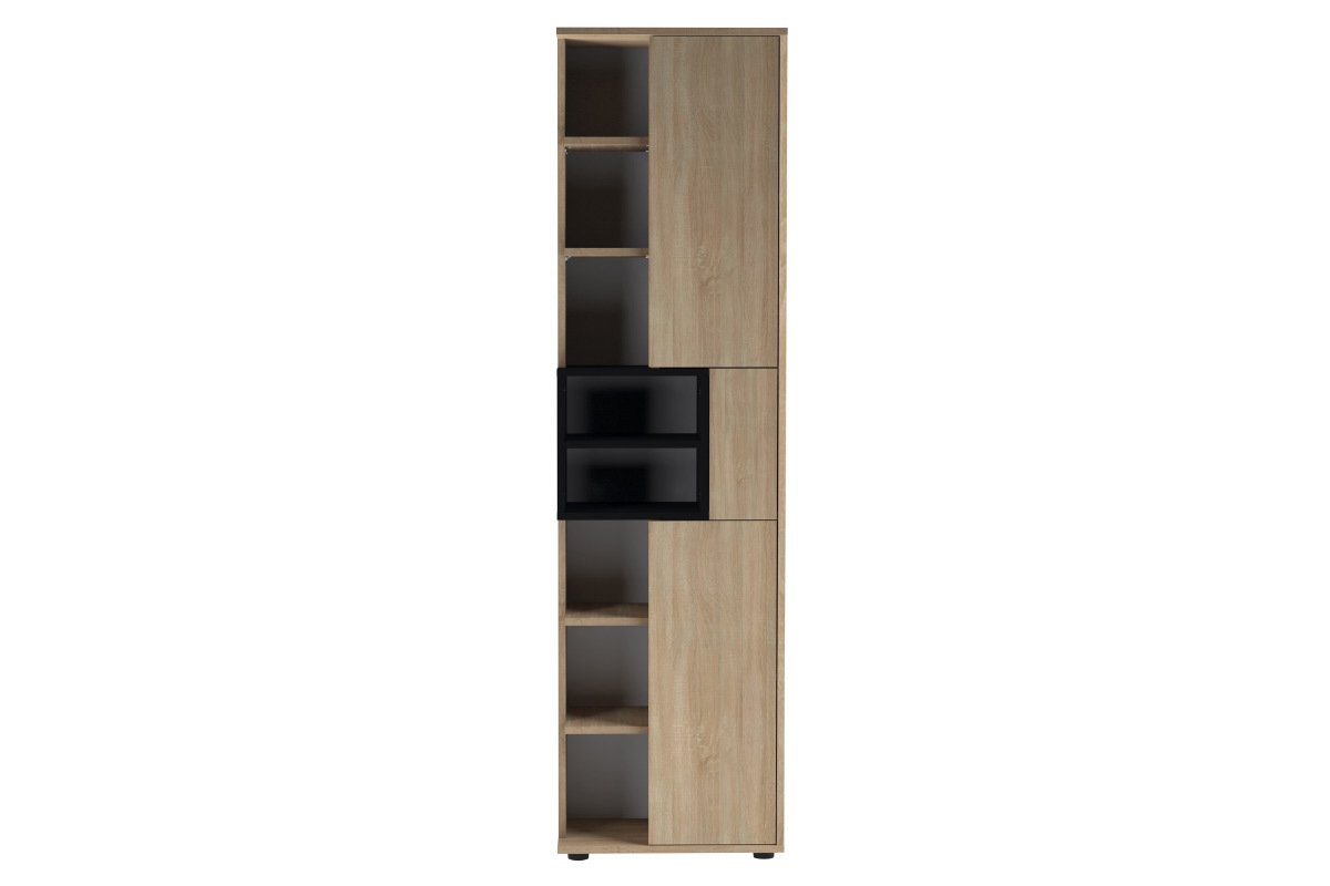 Colonna contenitore di design nera e legno STELE