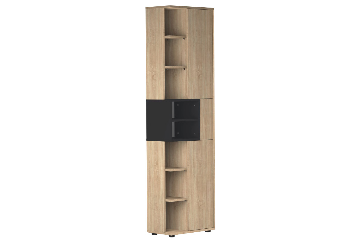 Colonna contenitore di design nera e legno STELE