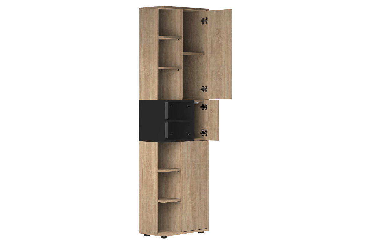 Colonna contenitore di design nera e legno STELE