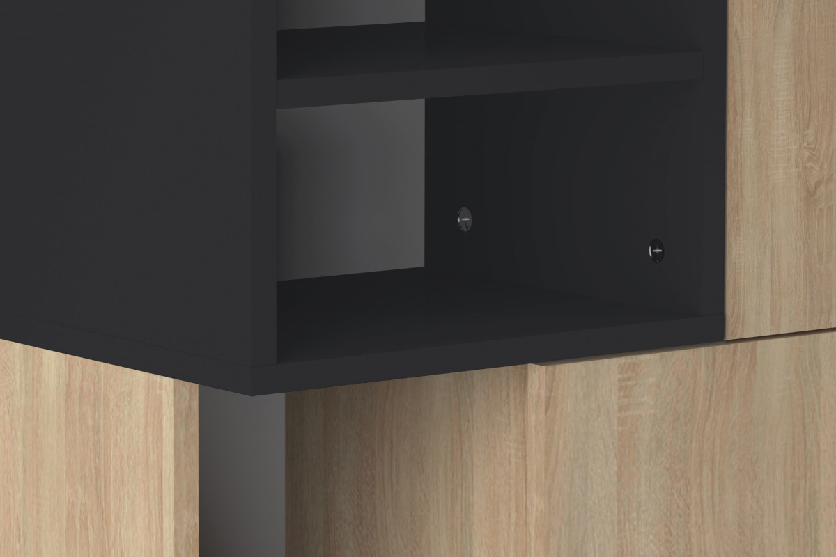Colonna contenitore di design nera e legno STELE