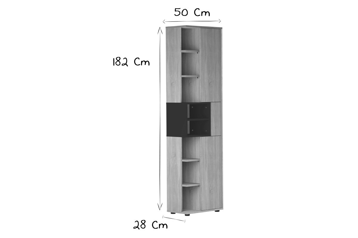 Colonna contenitore di design nera e legno STELE