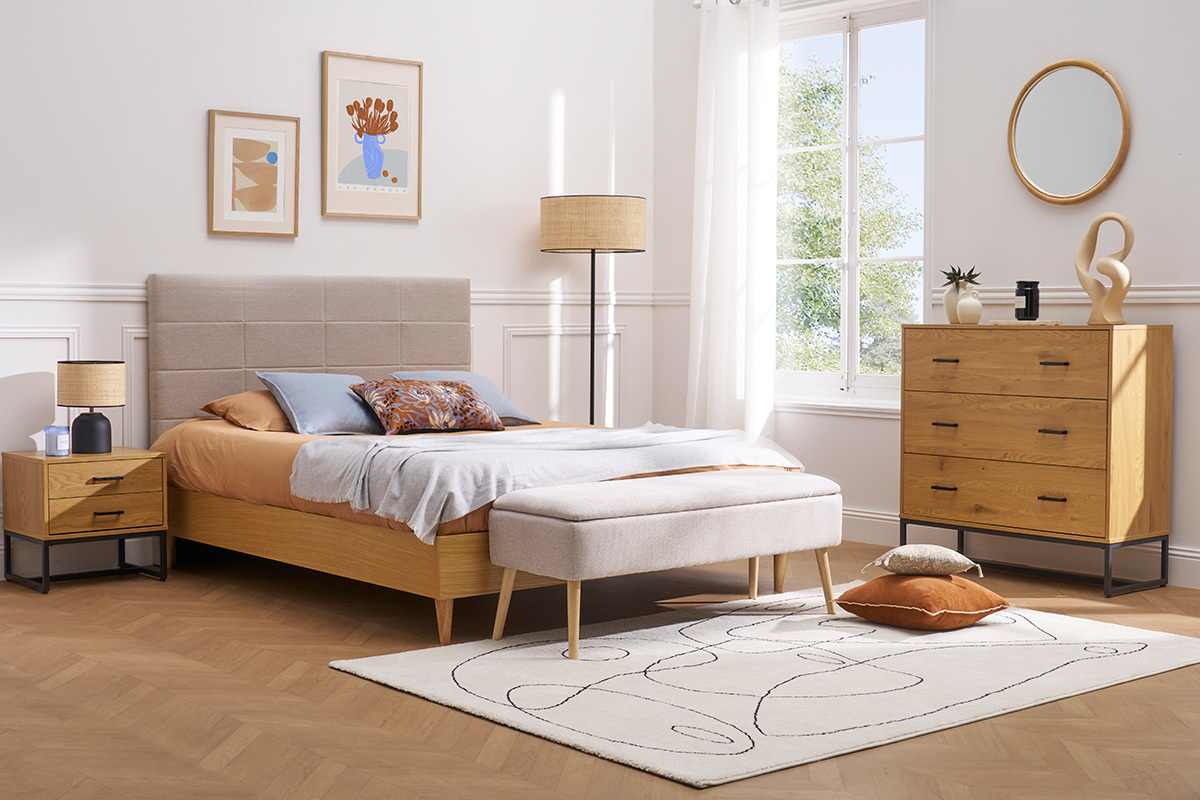 Com 3 cassetti finitura legno chiaro rovere e metallo nero L100 cm LOVATO
