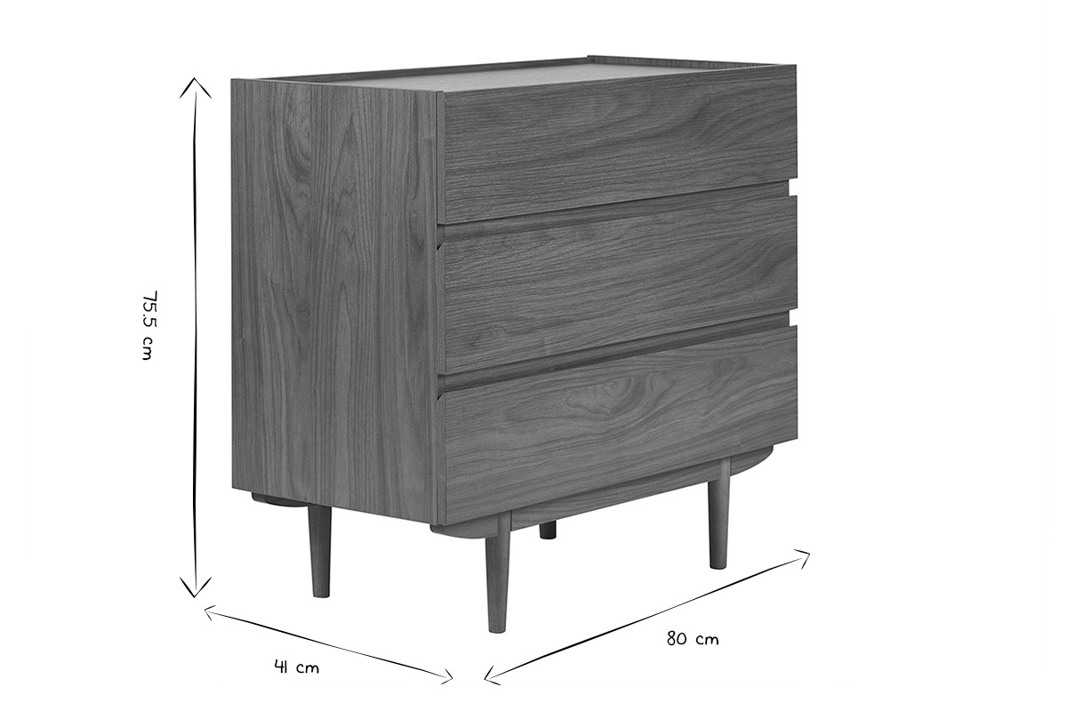 Com� 3 cassetti in legno scuro L80 cm SANAA