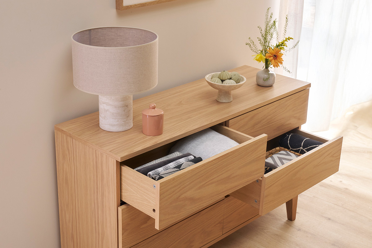 Com 6 cassetti in legno chiaro L120 cm FREDDY