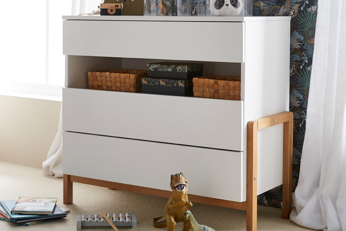 Com bambino scandinavo 3 cassetti bianco opaco e rovere CELESTINE