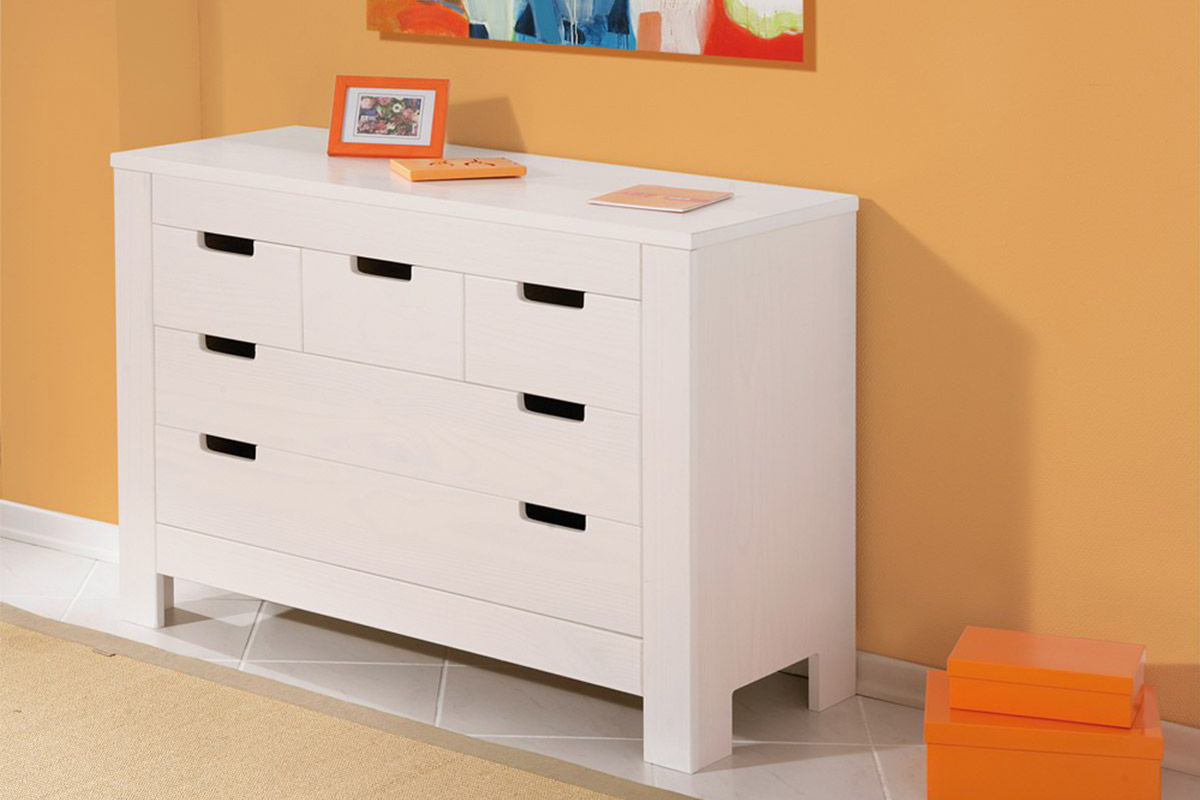 Como bianco design pino massiccio 5 cassetti GAIA