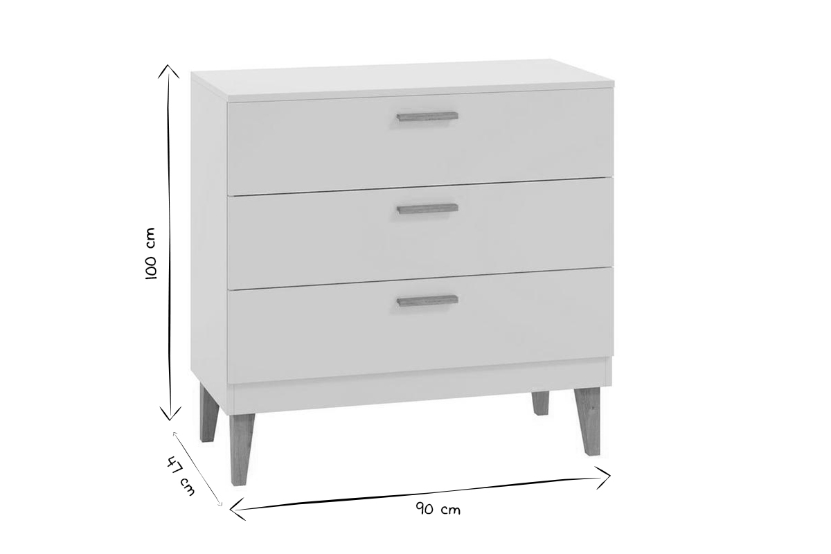 Com bianco e base rovere 3 cassetti ELIAS