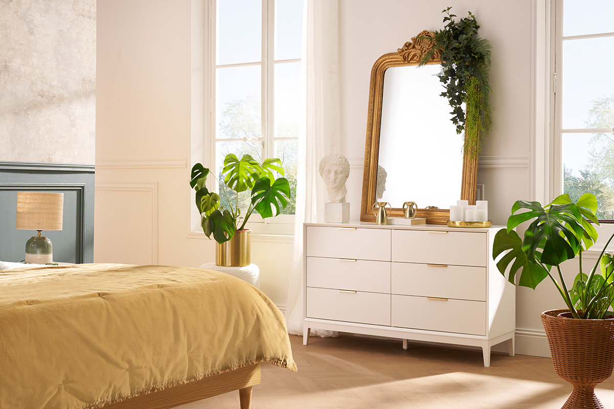 Com bianco opaco e metallo dorato 6 cassetti L120 cm GIANA