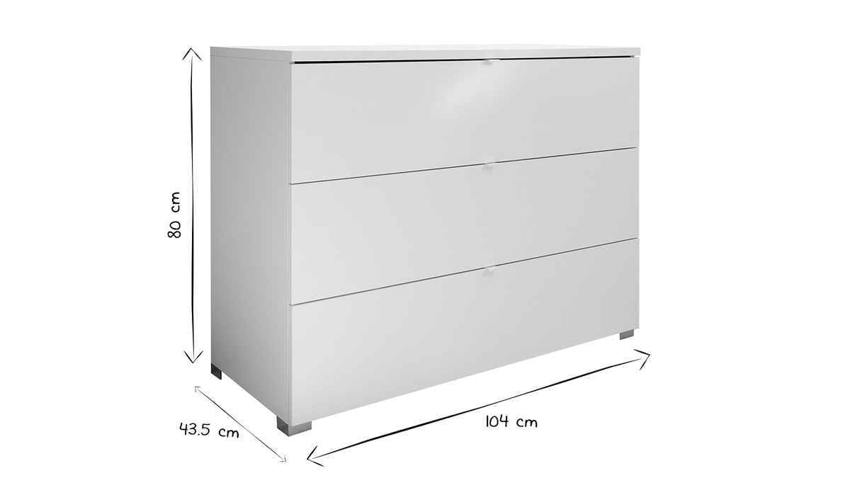 Com design 3 cassetti bianco opaco L104 cm LALY