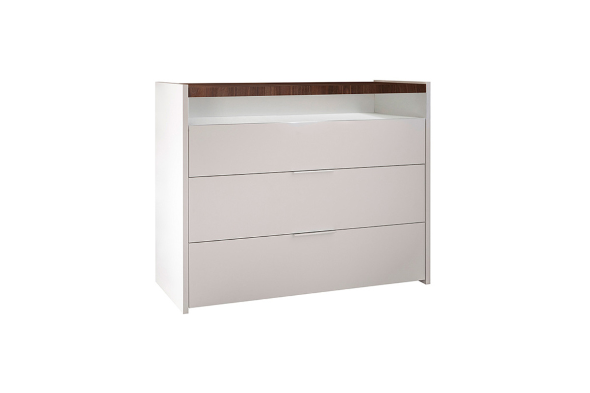 Com design 3 cassetti bianco opaco ripiano finitura noce L110 cm VERDI