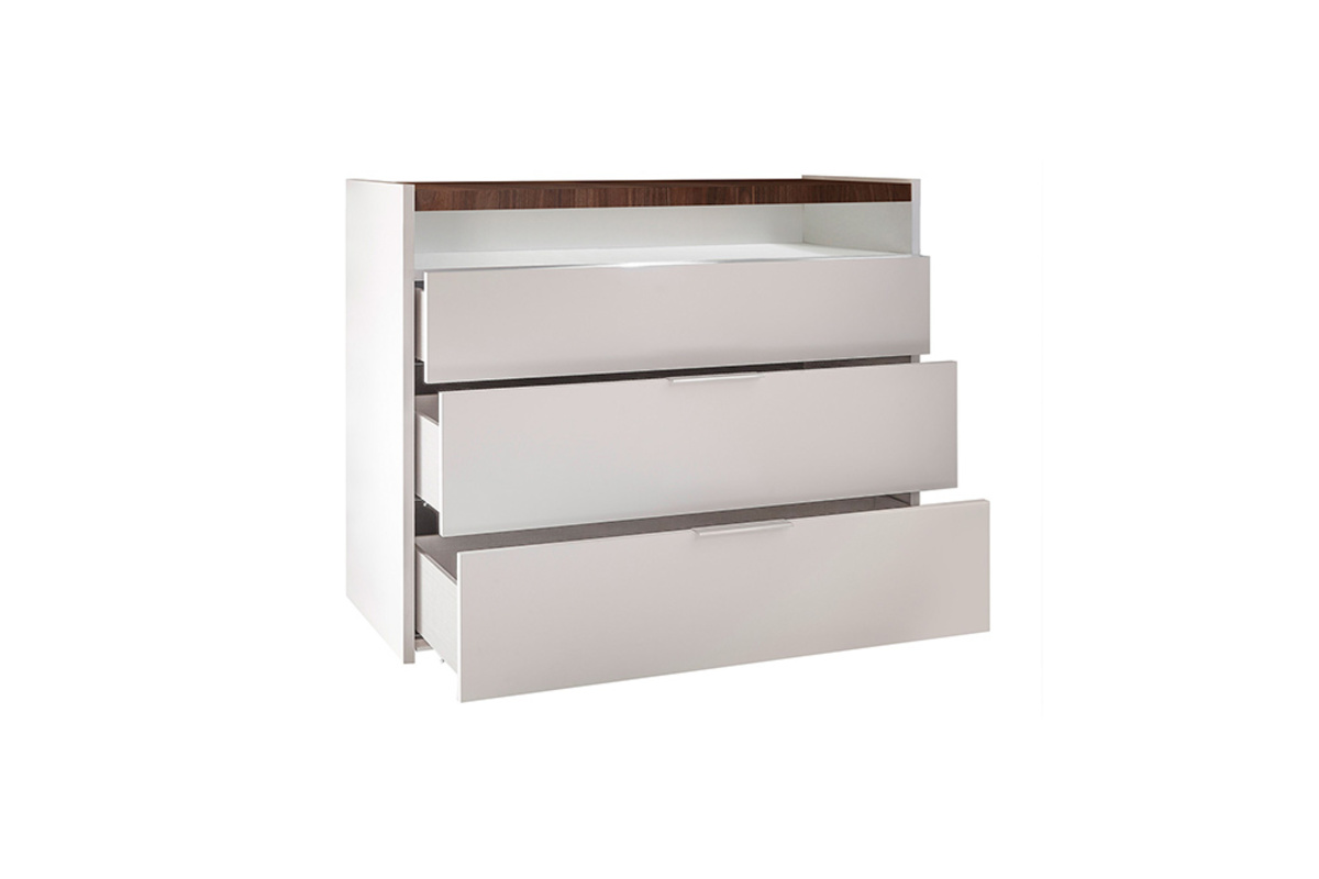 Com design 3 cassetti bianco opaco ripiano finitura noce L110 cm VERDI