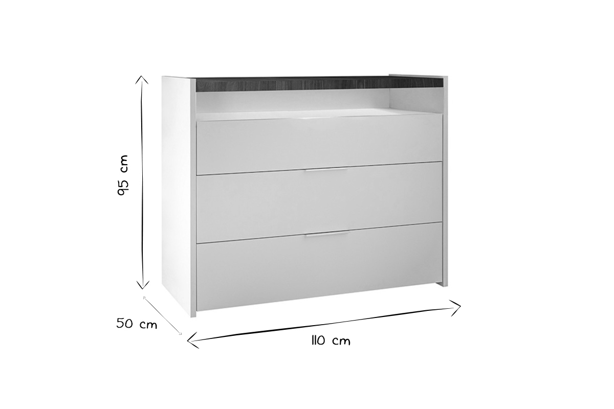Com design 3 cassetti bianco opaco ripiano finitura noce L110 cm VERDI