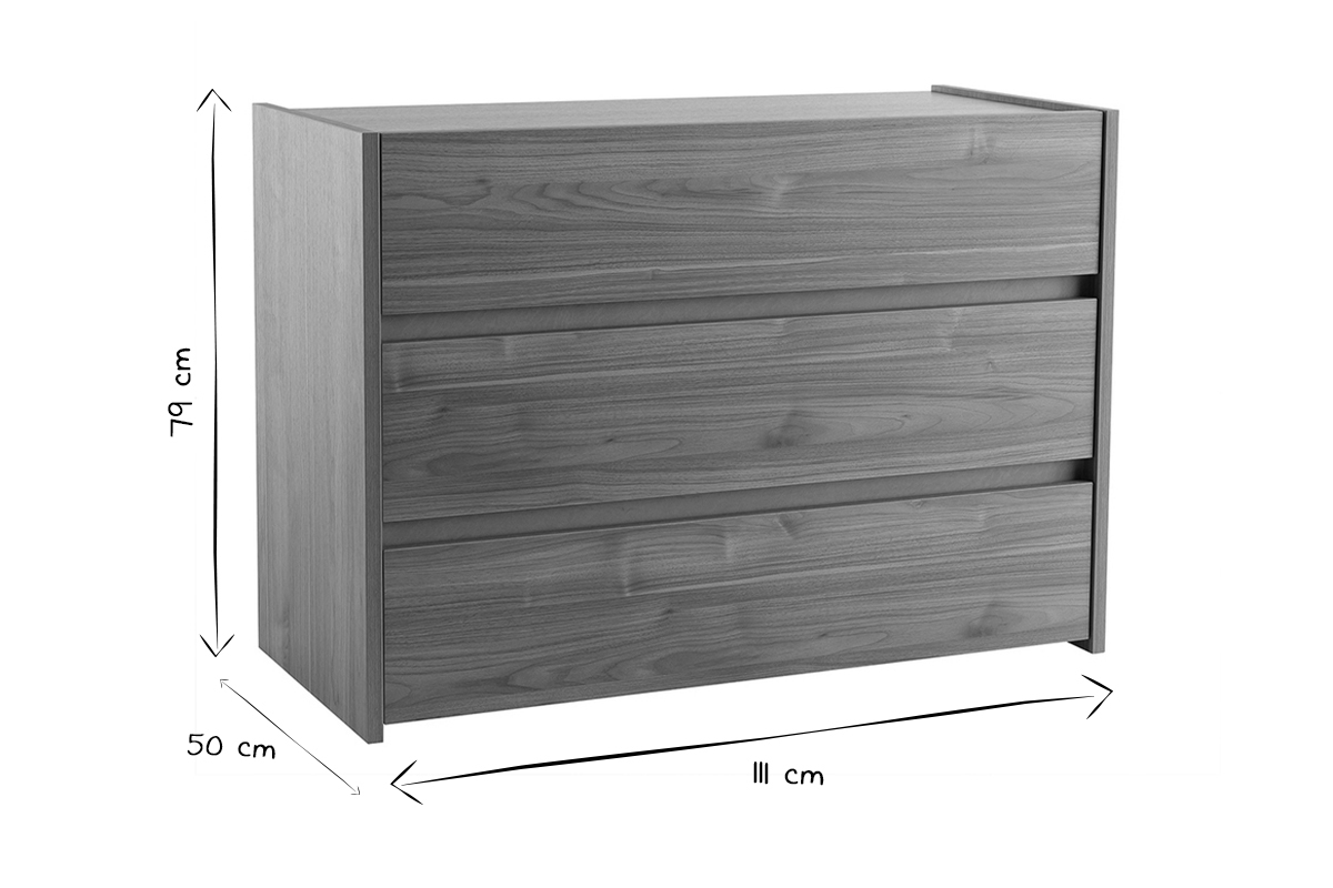 Com design 3 cassetti finitura rovere L111 cm ODE