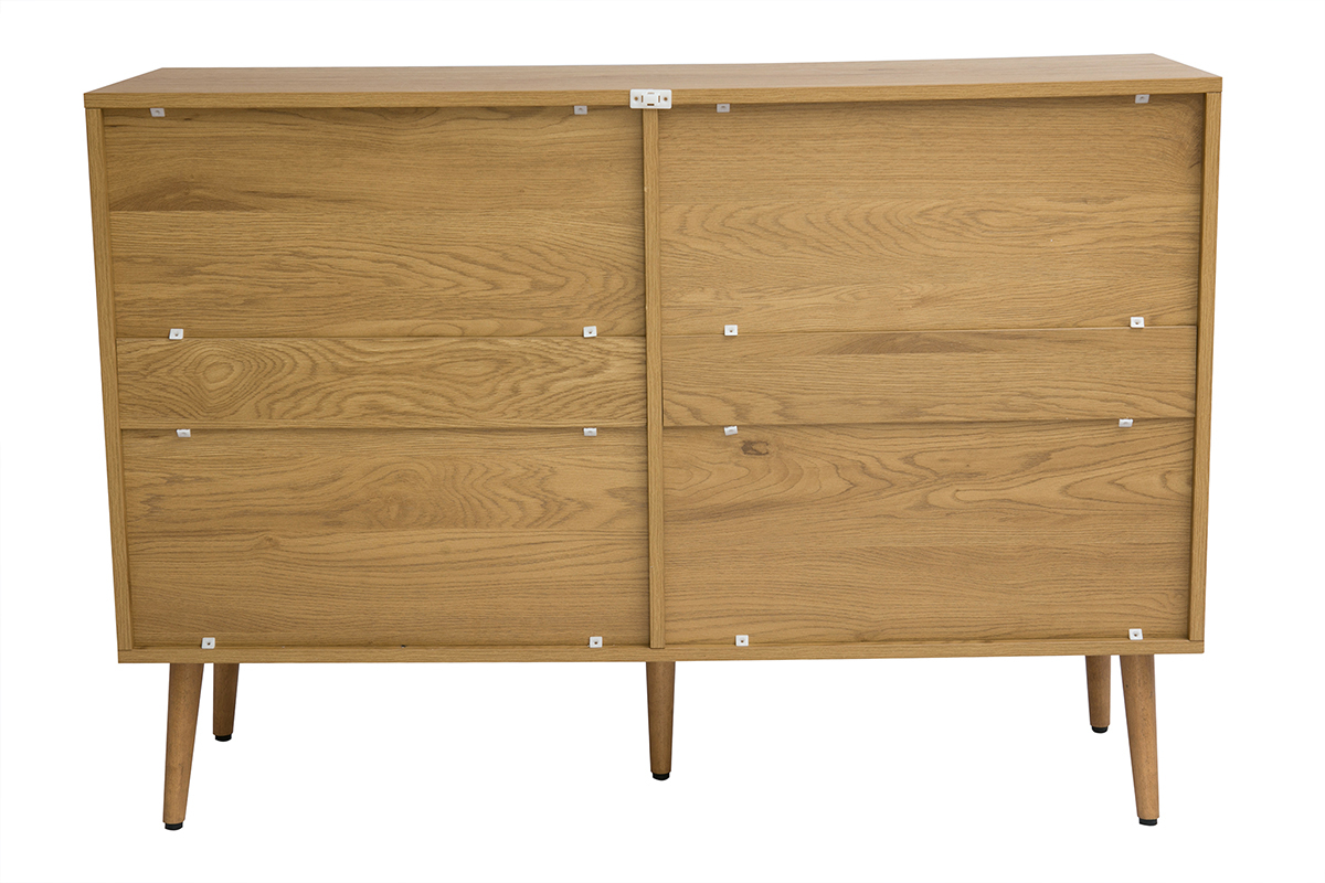 Com� finitura legno chiaro, intreccio in rattan e metallo nero 6 cassetti L120 cm MANILLE