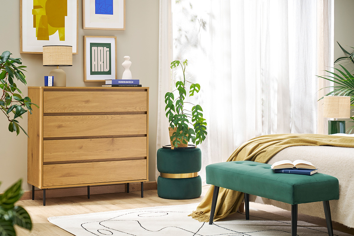 Com finitura legno chiaro rovere 4 cassetti L100 cm ARAGON