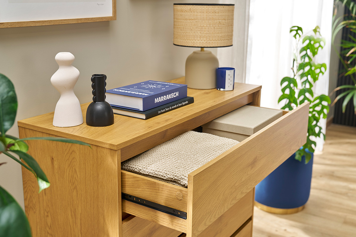 Com finitura legno chiaro rovere 4 cassetti L100 cm ARAGON