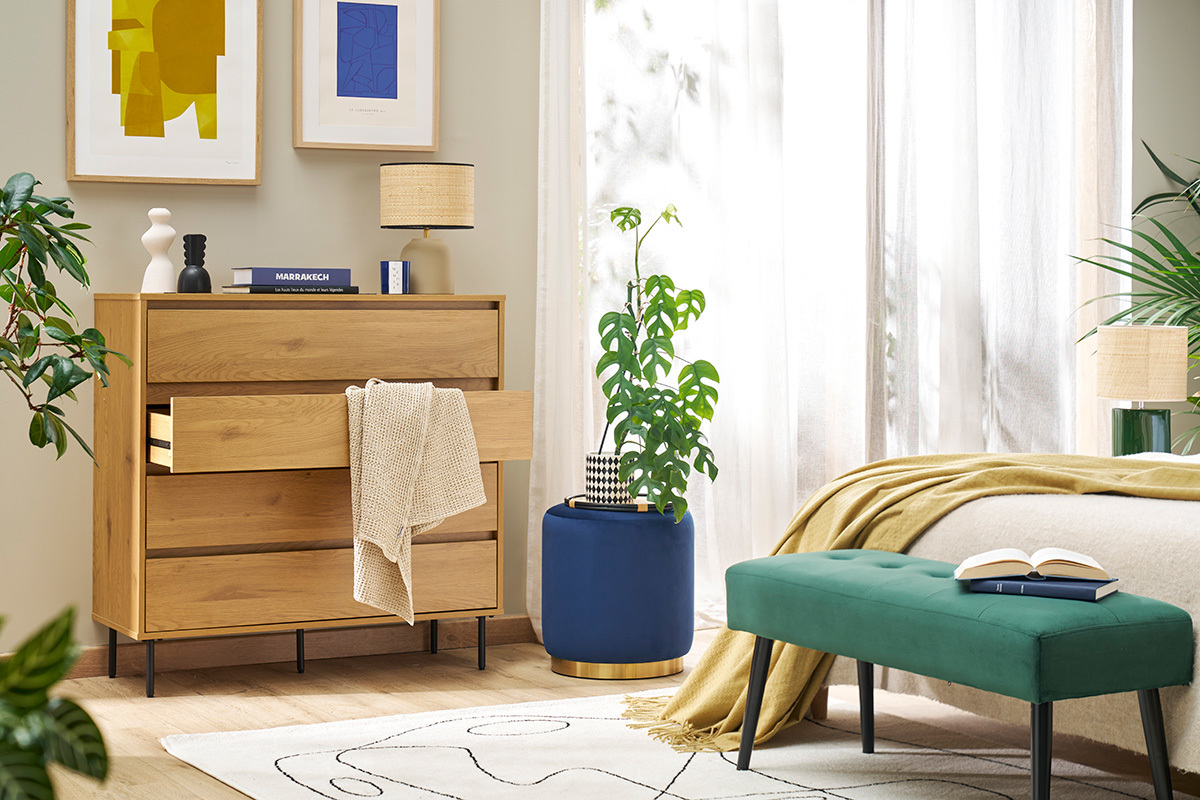 Com finitura legno chiaro rovere 4 cassetti L100 cm ARAGON