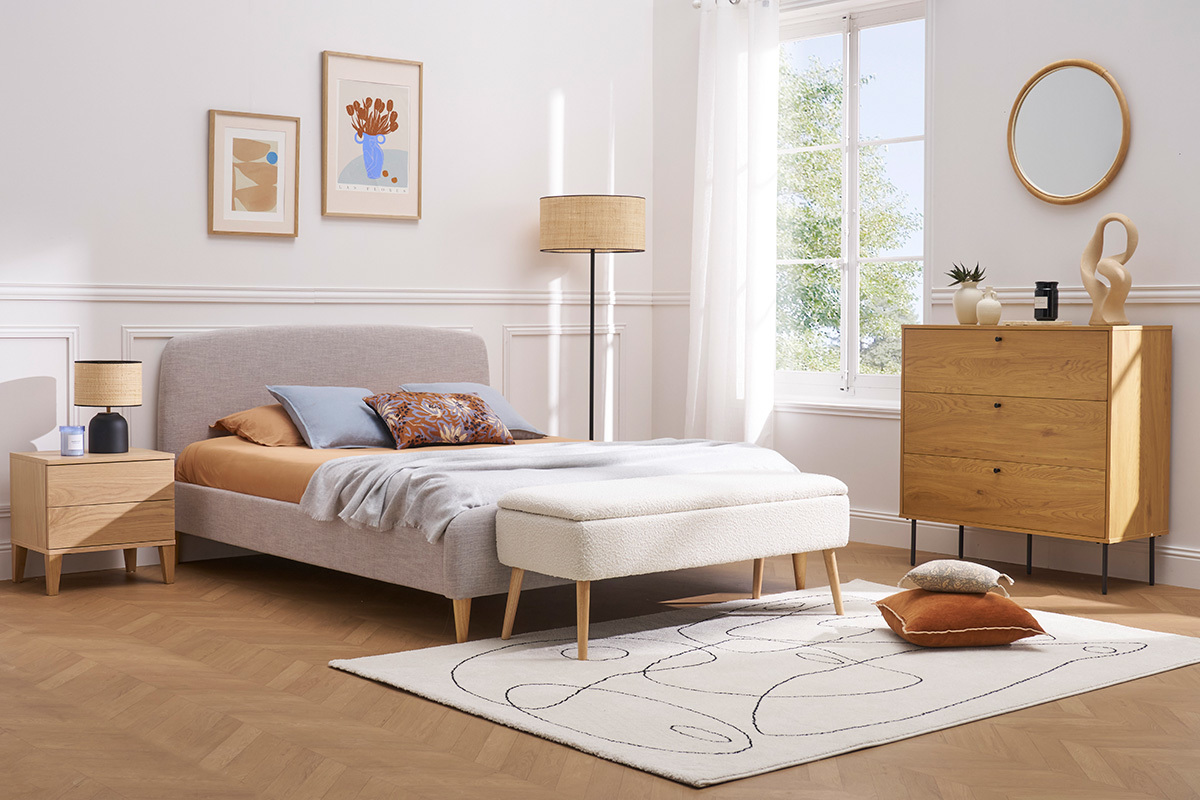 Com finitura legno chiaro rovere e base metallo nero 3 cassetti L100 cm PERNELLE