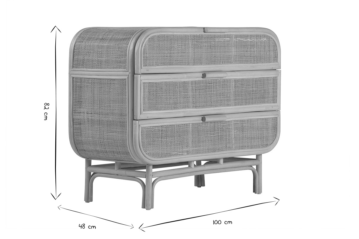 Com� in rattan con 3 cassetti L100 cm LUWAK