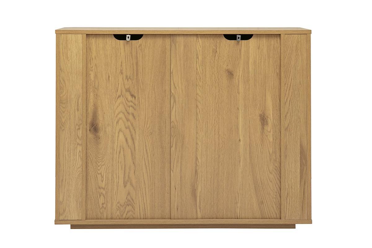 Com� NEGAN in legno chiaro di rovere con 3 cassetti, vista posteriore
