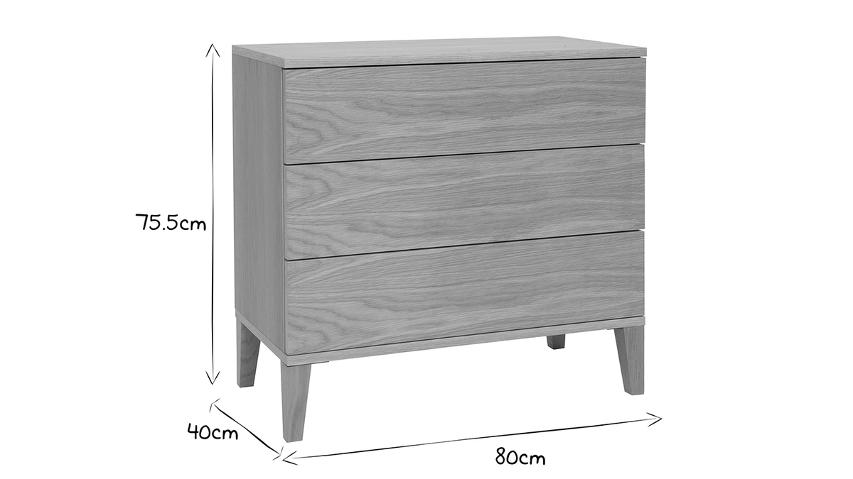 Cassettiera comò 3 cassetti rovere bianco CAIRO arredamento camera moderna