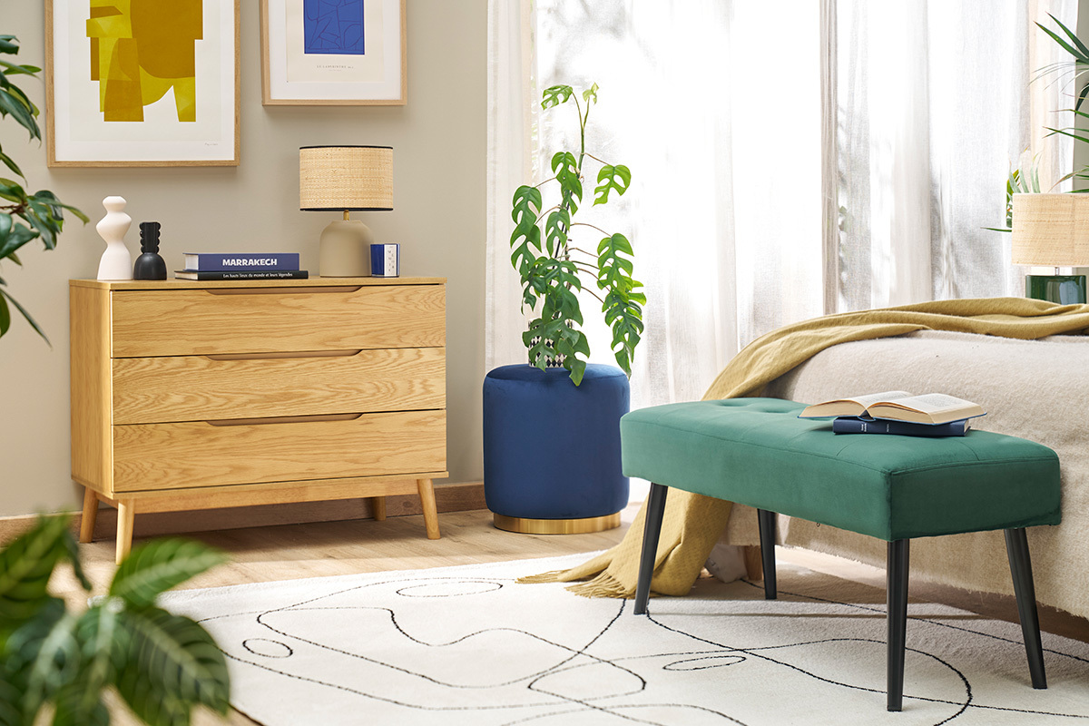 Com scandinavo in legno chiaro di rovere con 3 cassetti L90 cm FELIX