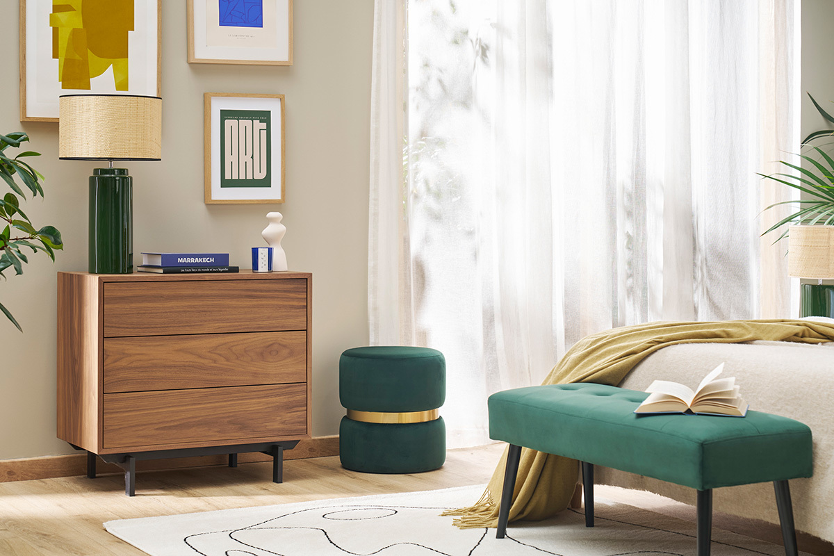 Com vintage 3 cassetti noce e metallo L80,5 cm MANNY