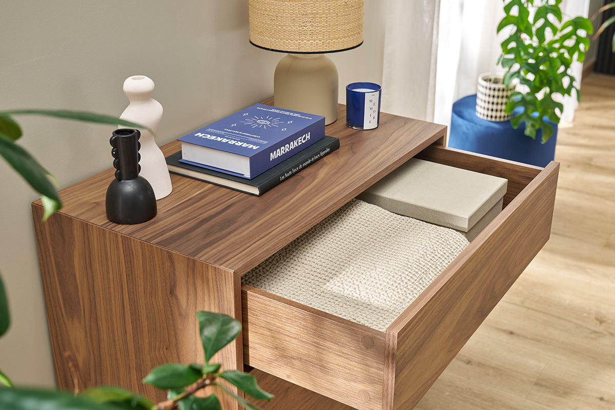 Com vintage 3 cassetti noce e metallo L80,5 cm MANNY