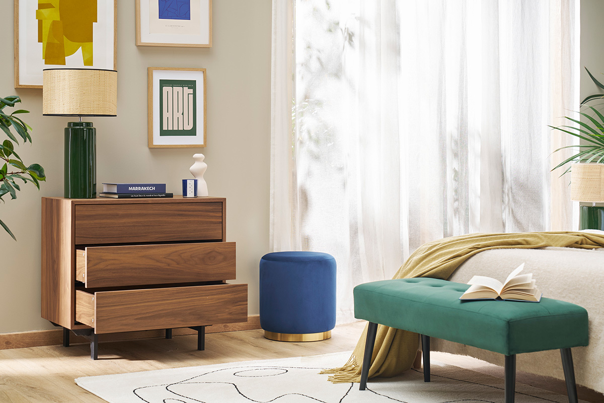 Com vintage 3 cassetti noce e metallo L80,5 cm MANNY