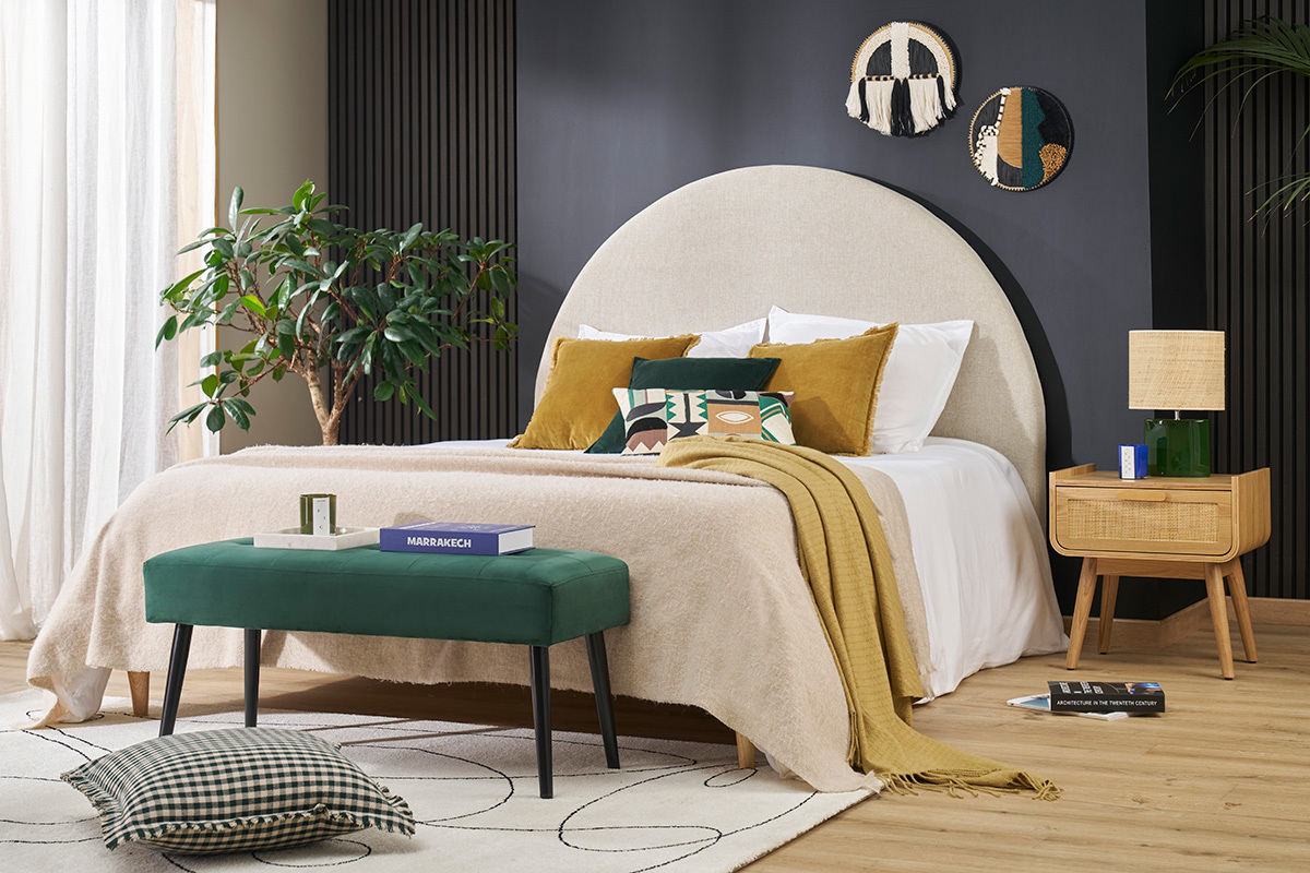 Comodini con cassetto in legno massello chiaro e motivo a intreccio in rattan (set di 2) ATHNE