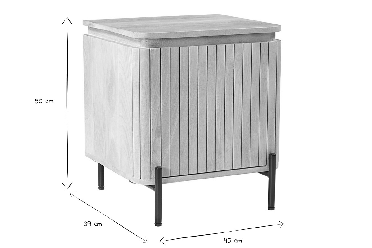 Dimensioni dei comodini MERIDA: L45 x P39 x H50 cm in bianco e nero.