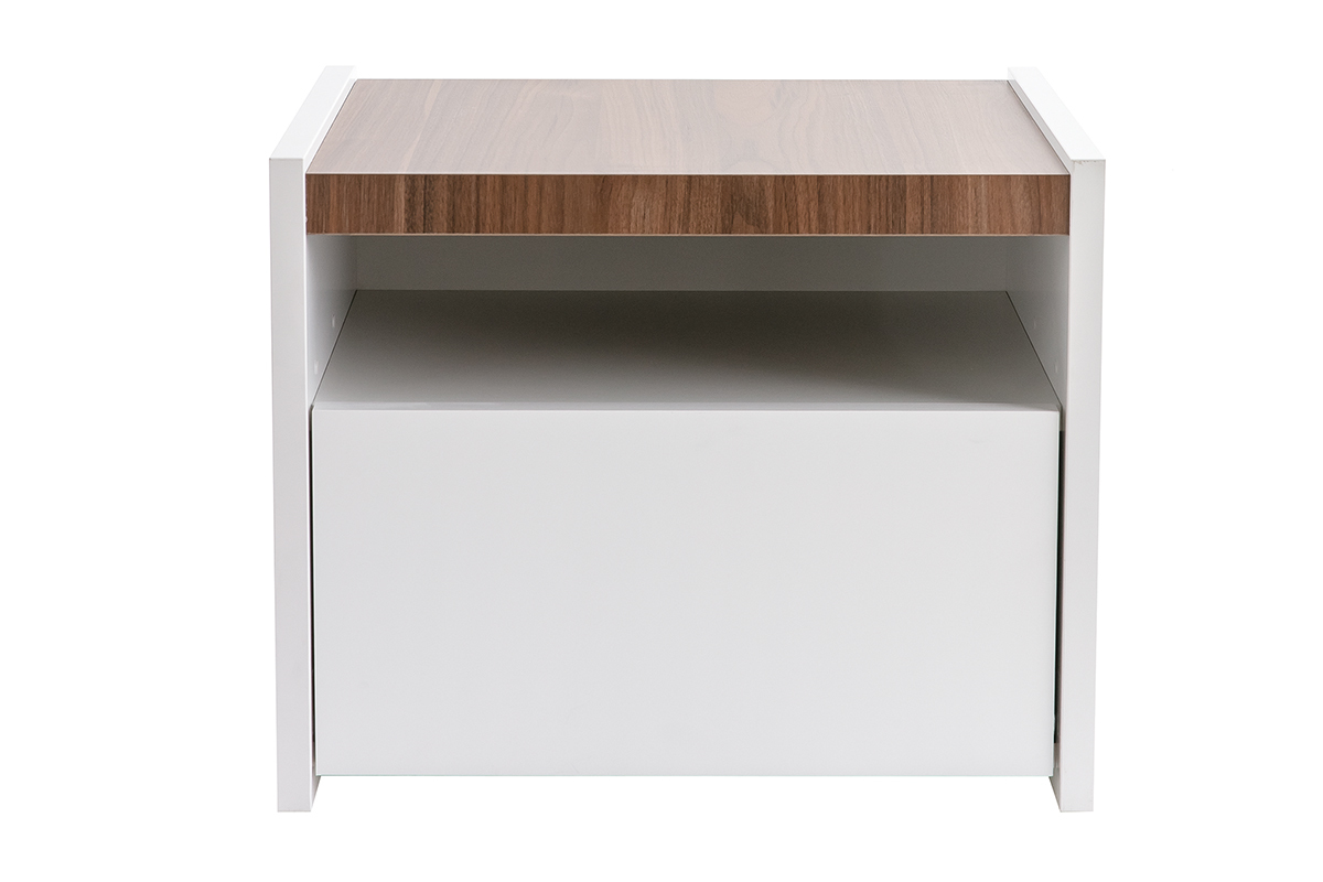 Comodini design con cassetto bianco opaco e finitura noce (set di 2) VERDI