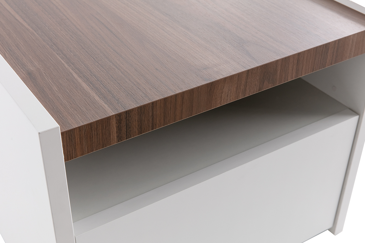 Comodini design con cassetto bianco opaco e finitura noce (set di 2) VERDI