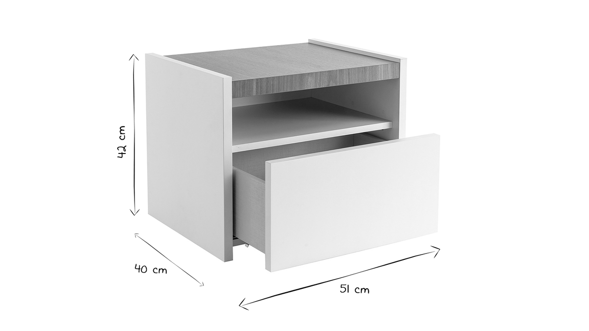 Comodini design con cassetto bianco opaco e finitura noce (set di 2) VERDI