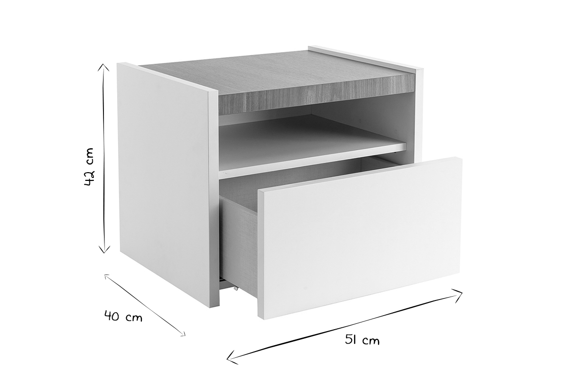 Comodini design con cassetto bianco opaco e finitura noce (set di 2) VERDI