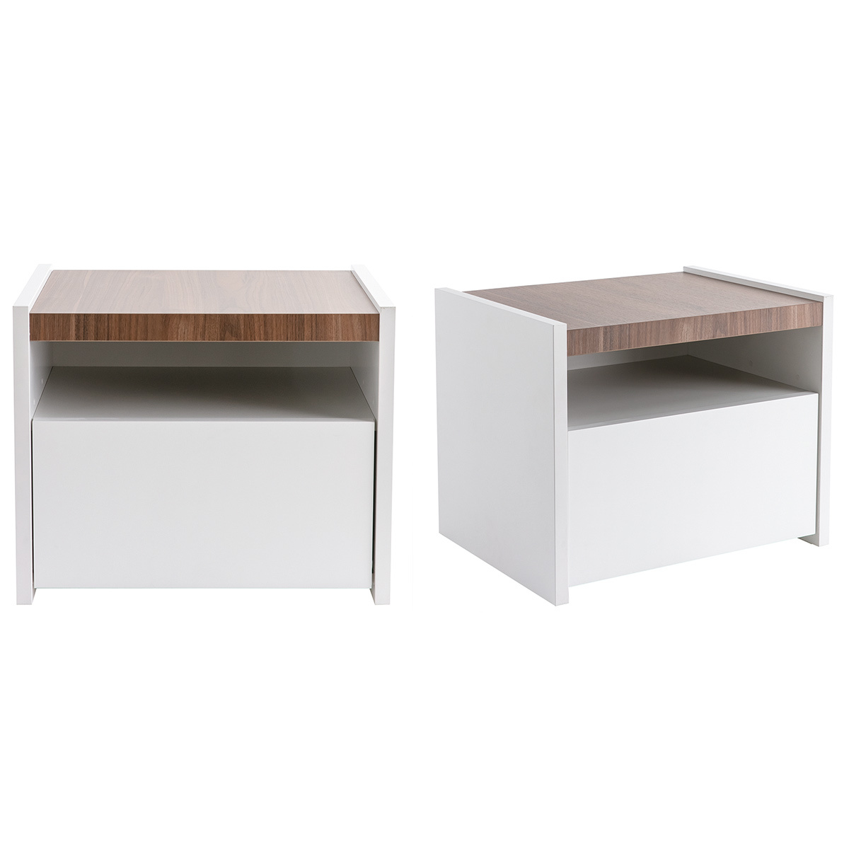 Comodini design con cassetto bianco opaco e finitura noce (set di 2) VERDI