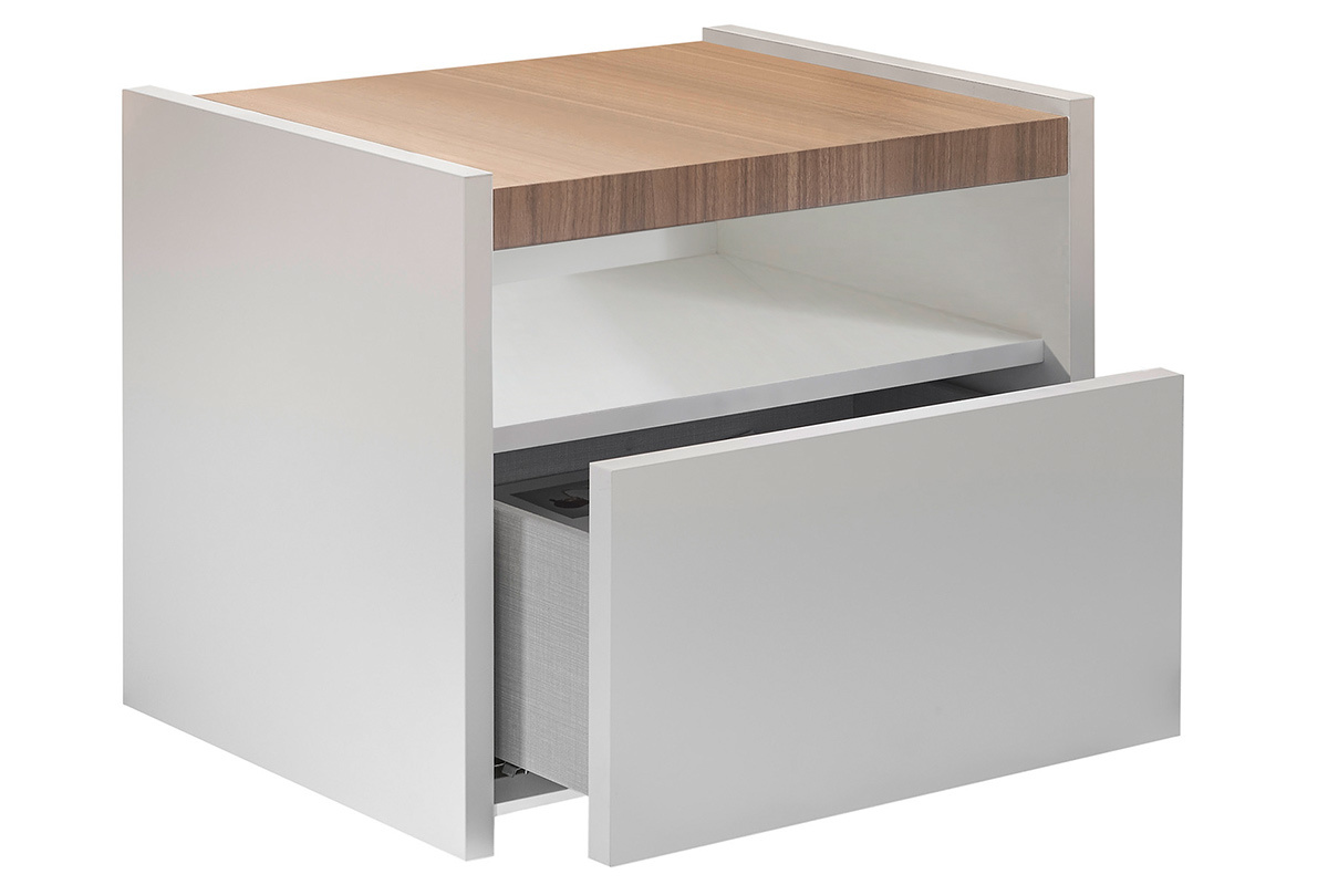 Comodini design con cassetto bianco opaco e finitura rovere (set di 2) VERDI
